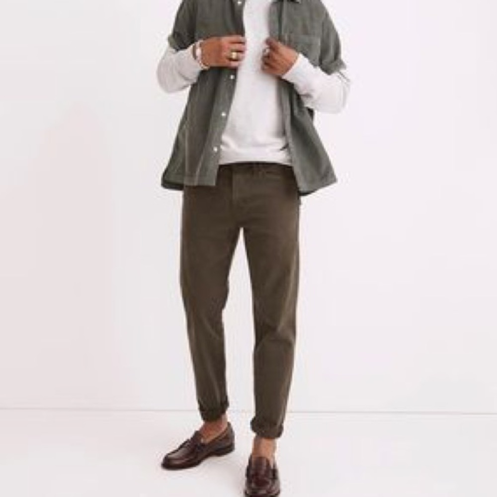 NWT Garment-Dyed Relaxed Taper Jeans Madewell Men’s Army Green 35/32